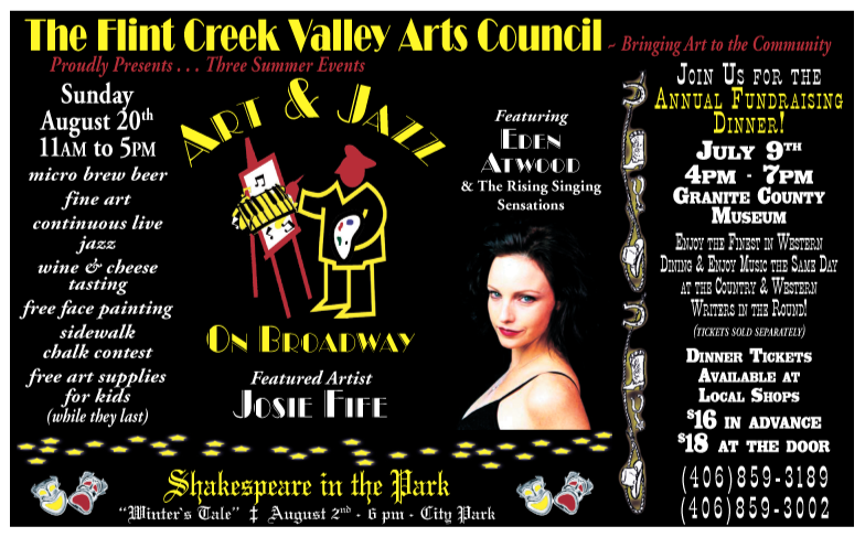 July & August 2006 ~ Flint Creek Valley Arts Council
									<br />
									10⅓"W x 4"H<br />
									30# Newsprint